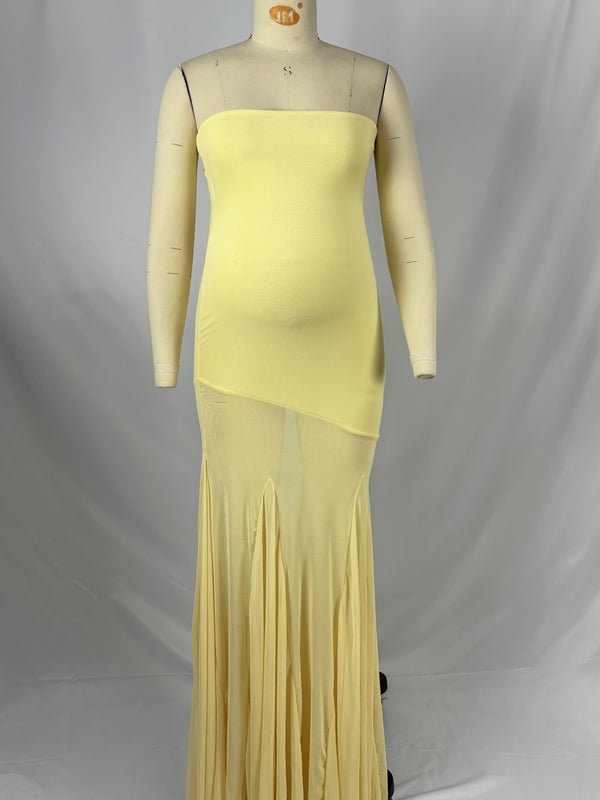 Momyknows Yellow High Waisted Grenadine Maternity Baby Shower Maxi Dress - Yellow - 3