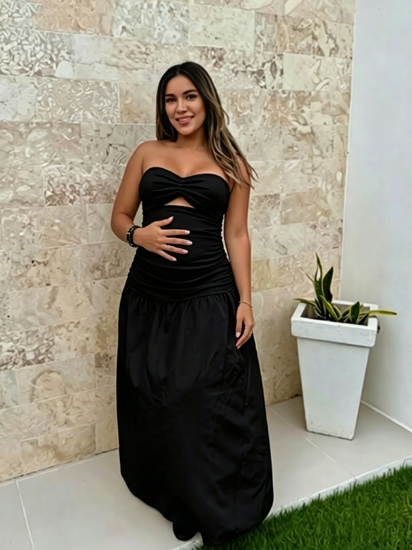 Momyknows Daily Black Bandeau Cut Out Maternity Maxi Dress