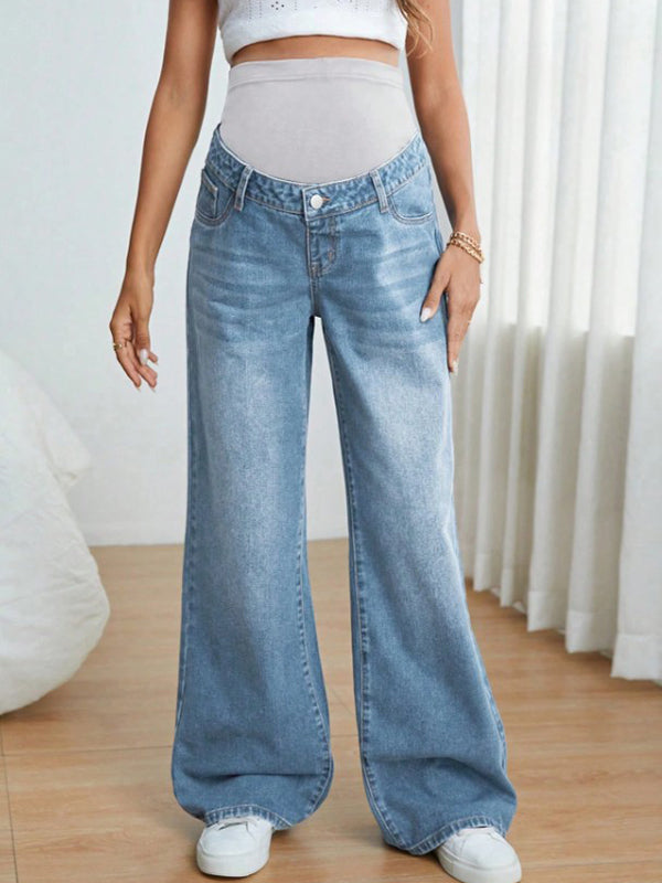 Momyknows  Light Blue Daily Leisure Pockets Zipper Maternity Long Jeans