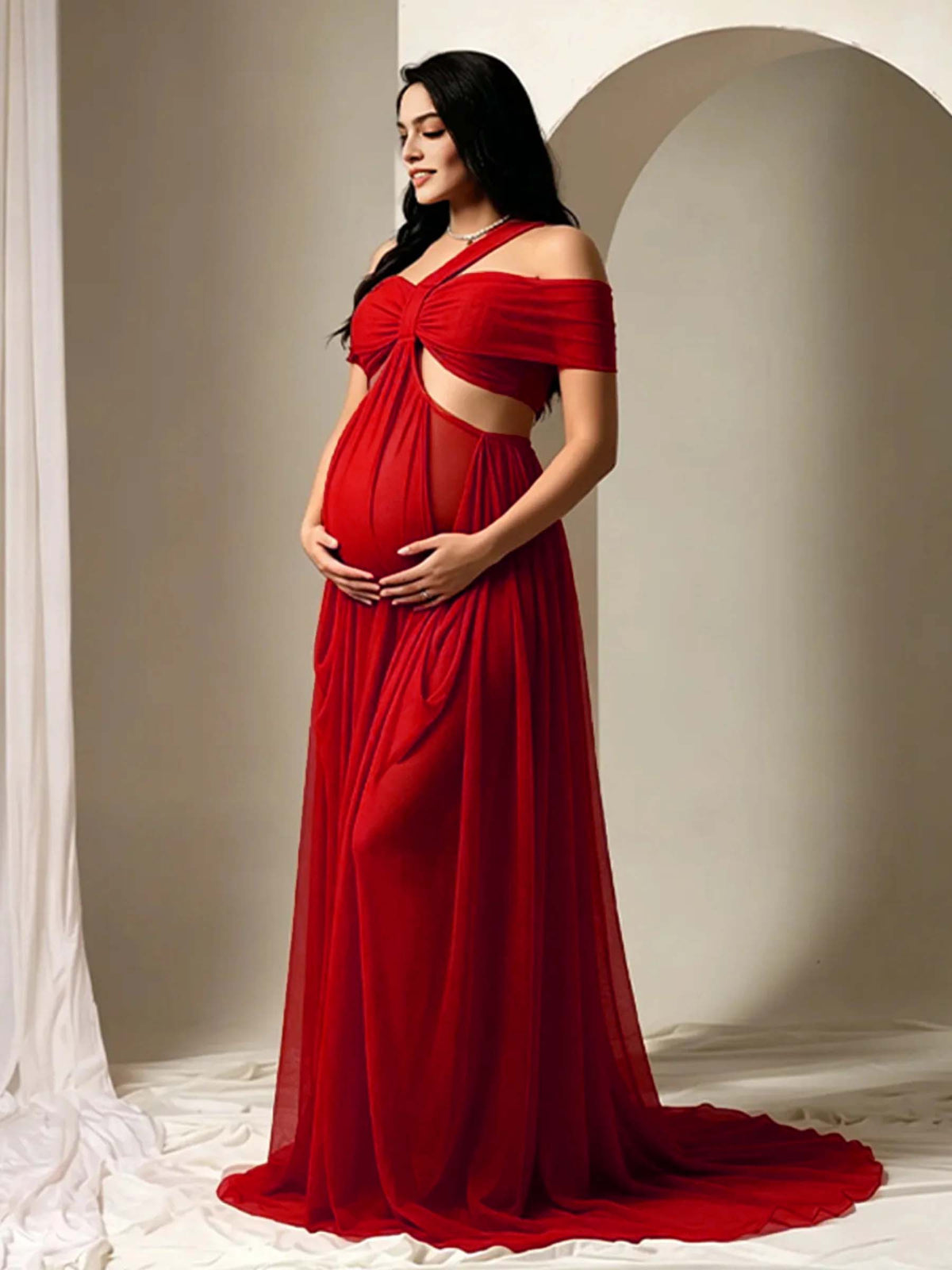 red off the shoulder maternity dress Isabel Maternity Off the Shoulder Maternity Sweater Dress Dark Red Size Large
