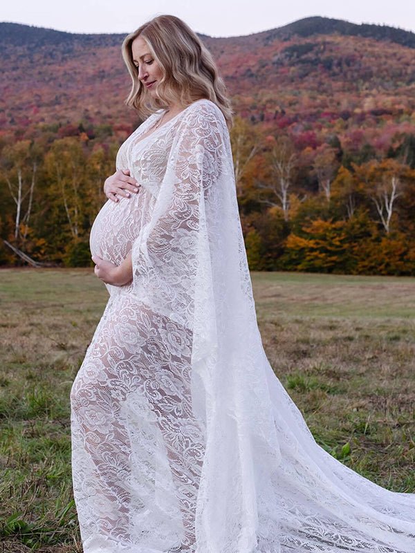 lace dresses for pregnant women Maternity Dress Chic Bump Club elegant and smart with a plunging scallop v PinkBlush White Lace Overlay Maternity