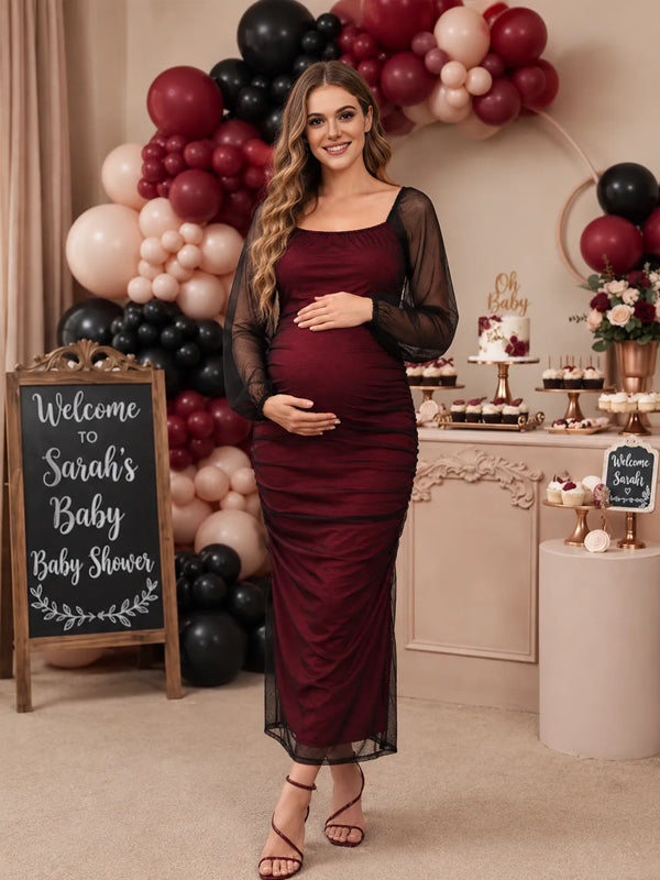 Elegant Double-layer Tulle Splicing Ruffle Maternity Dresses