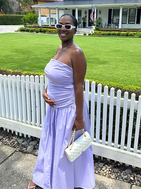 Momyknows Purple Ruched Zipper Backless Maternity Photoshoot Maxi Dress
