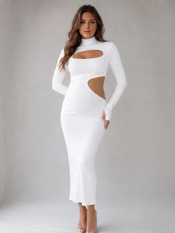 White Bodycon Maternity Midi Dress with Irregular Crop Top Detail and Elegant Silhouette
