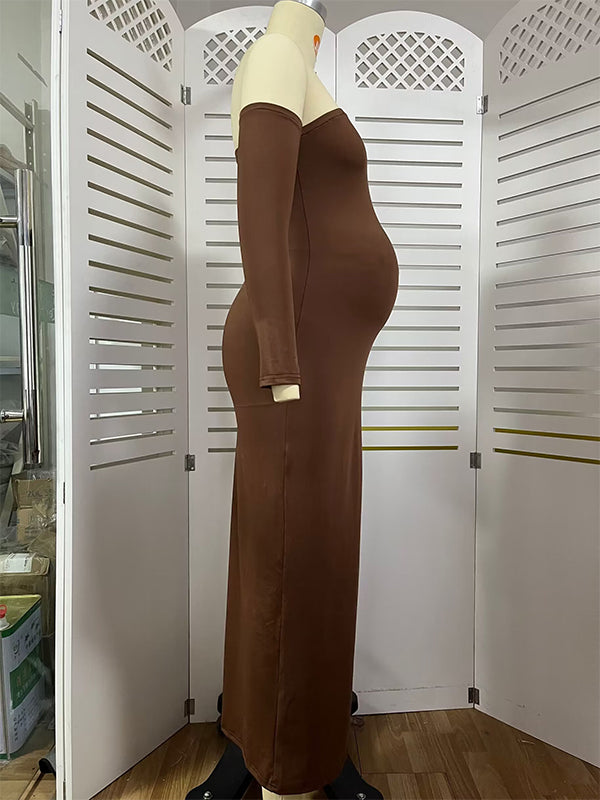 Momyknows Brown Off Shoulder Long Sleeve Bodycon Elegant Going Out Maternity Photoshoot Baby Shower Party Maxi Dress Momyknows Brown Off Shoulder Long Sleeve Bodycon Elegant Going Out Maternity Photoshoot Baby Shower Party Maxi Dress