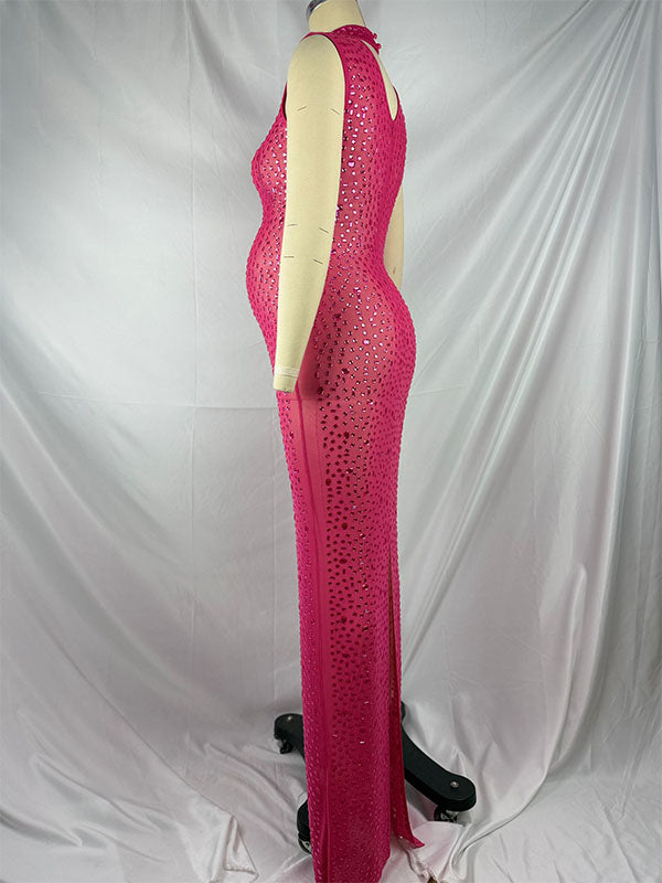 Momyknows Diamond Starry Mandarin Sleeveless Club Party Bodycon Fashion Photoshoot Maternity Maxi Dress Rose Carmine / XXL Momyknows Diamond Starry Mandarin Sleeveless Club Party Bodycon Fashion Photoshoot Maternity Maxi Dress Rose Carmine / XXL