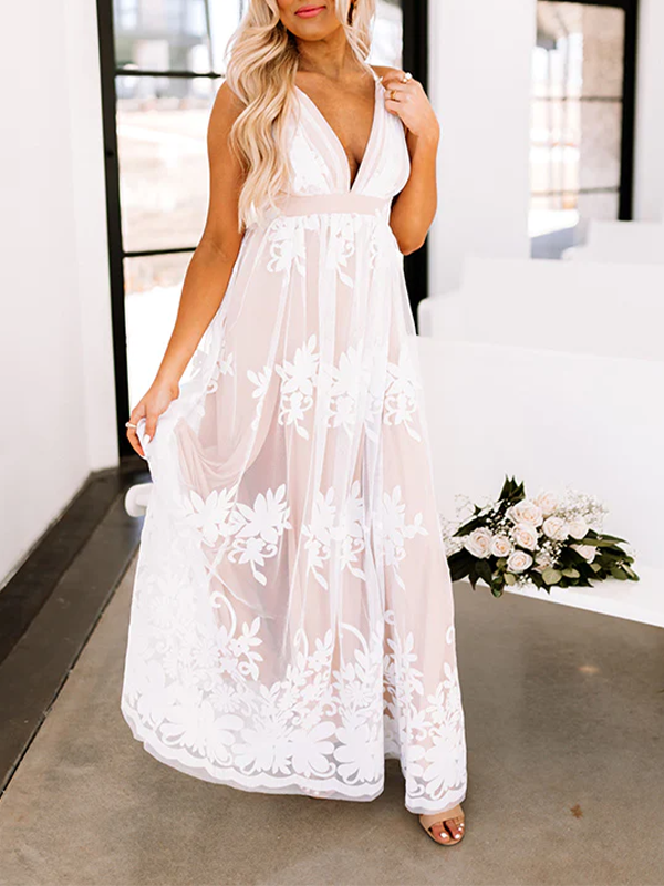 Momyknows White Lace Boho Specially Designed for Outdoor and Beach Gowns Photoshoot Maxi Dress