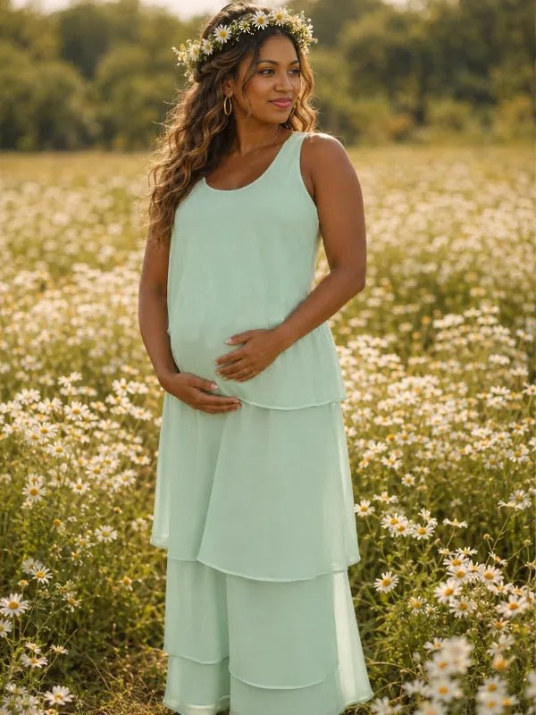 Momyknows A-line Layers Of Splicing Plus Size Off-Shoulder Irregular Photoshoot Maxi Dress - Green - 1