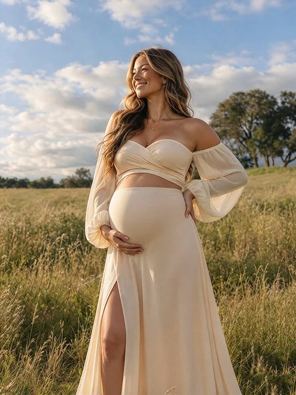 Slit 2 Piece Set Photoshoot Maternity Maxi Dress