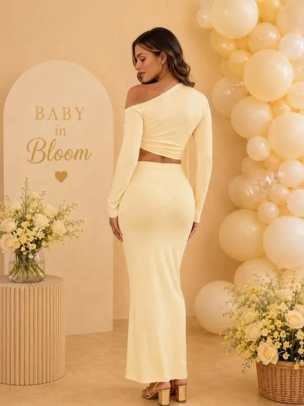 Momyknows Yellow Ruffle Lace-up Irregular Midriff Maternity Baby Shower Maxi Dress - Yellow - 3