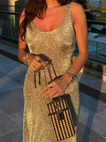 Momyknows Khaki Glitter Solid Color Sleeveless Fashion Photoshoot Party Beach Maternity Maxi Dress