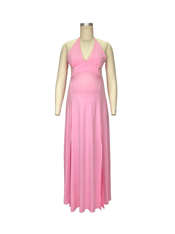 maternity elegant v-neck stitching mesh gown pink dress Light Pink Pleated V Neck Maternity Maxi Dress