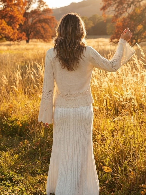 Apricot Lace Up Crochet Maternity Top with Flare Sleeves and Elegant Detail