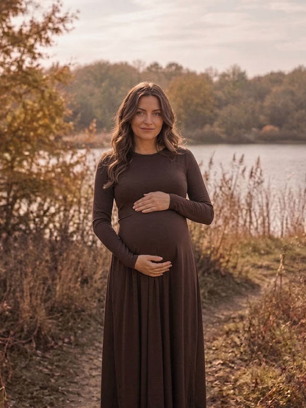 Elegant A-Line Ruched Photoshoot Maternity Maxi Dress