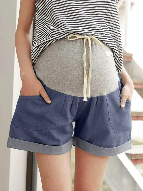 Momyknows Lace Splicing Support The Bump Short Denim Maternity Pants