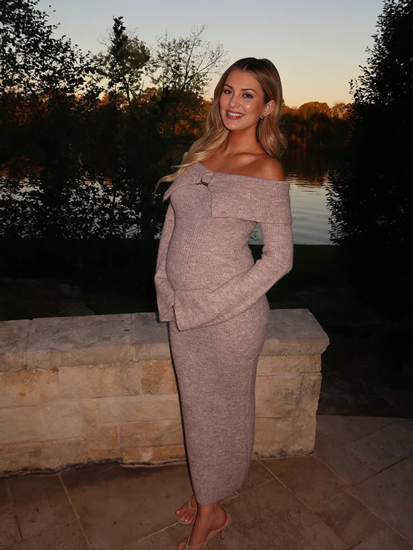 Momnfancy Off Shoulder Fluffy Knit Bardot Neckline Flare Sleeve Bodycon Elegant Going Out Party Maternity Photoshoot Baby Shower Maxi Sweater Dress Momnfancy Off Shoulder Fluffy Knit Bardot Neckline Flare Sleeve Bodycon Elegant Going Out Party Maternity Photoshoot Baby Shower Maxi Sweater Dress