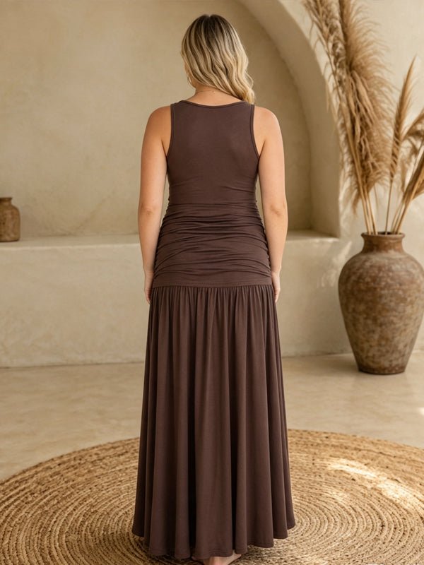 Momyknows Brown Splicing Ribbon Ruffle Knot Photoshoot Maternity Maxi Dress - Brown - 3