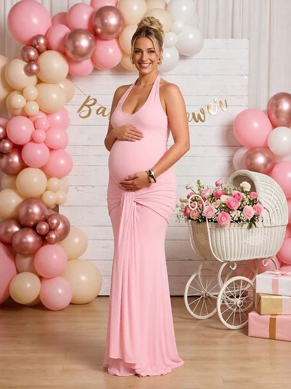 fitted maternity dress Angel Pink Maternity Bodycon made from high elastic ribbed knit fabric that ensures comfort and a perfect fit as the belly grows throughout pregnancy Vale