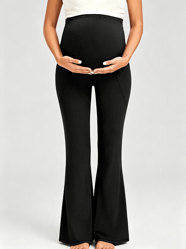 Momyknows Comfortable Pockets Patchwork Stretchy Casual Daily Bootcut Maternity Leggings - Black - 6
