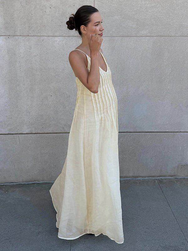 Momyknows Daily Apricot Spaghetti Strap Striped Vacation Maternity Maxi Dress - Apricot - 3