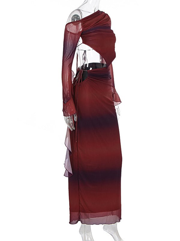 Momyknows Red Open Back Lace-Up Ruched Bodycon Mermaid Maternity Baby Shower Maxi Dress - Red - 4