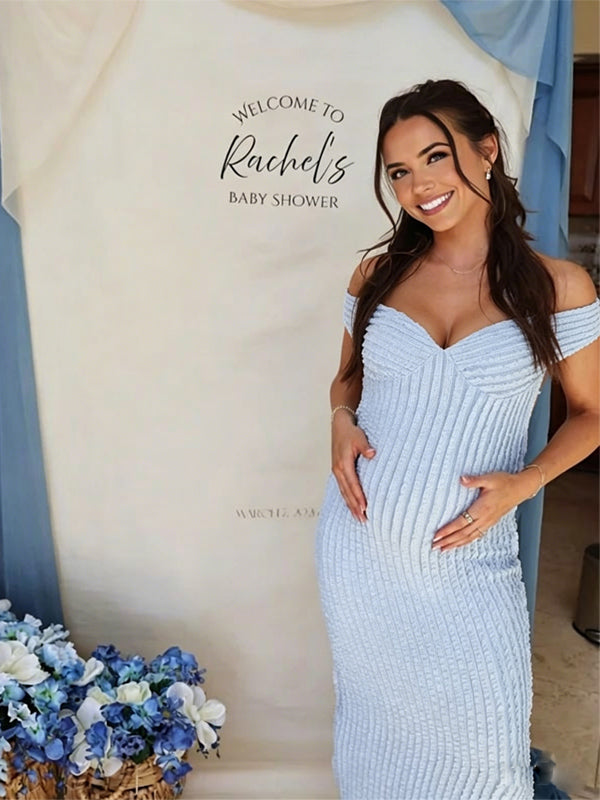 Momyknows Off Shoulder Deep V Backless Lace Up Maternity Baby Shower Maxi Dress
