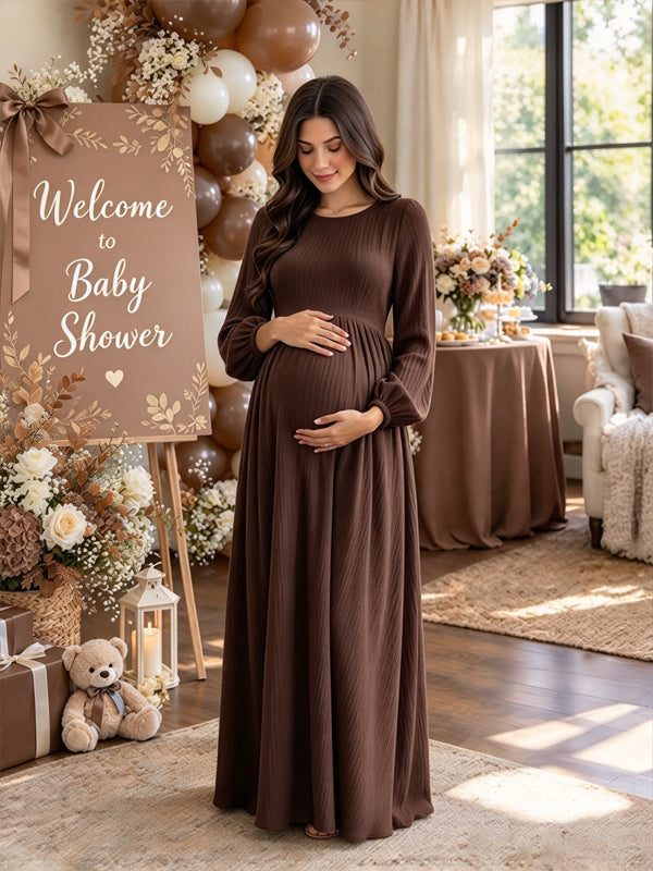 Coffle A-Line Maternity Maxi Dress with Ruched Bodice and Flowing Big Swing Fit, Baby Shower Occasion