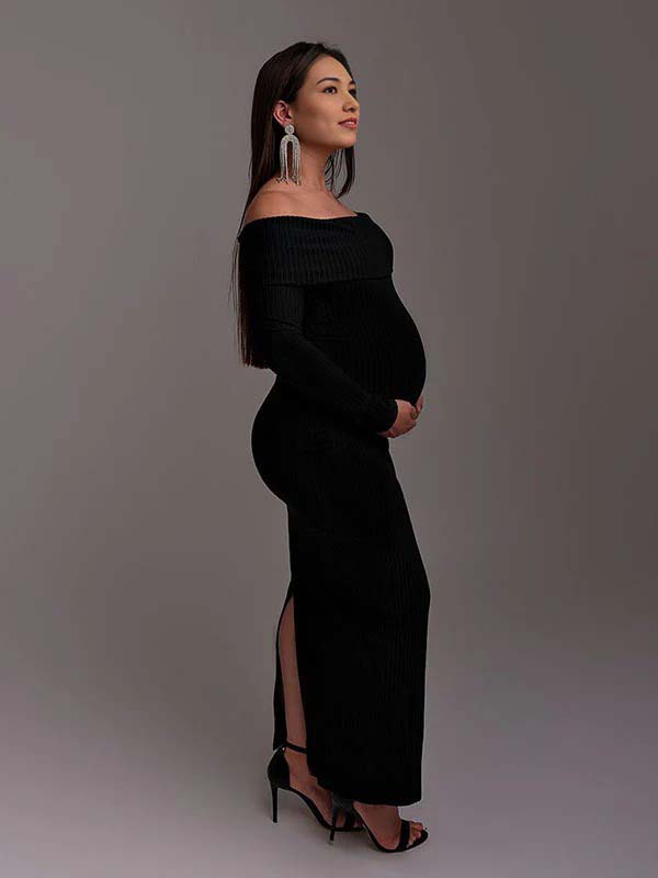 Flared Sleeves Black Off-Shoulder Knit Dress Flared Sleeves Black Off-Shoulder Knit Dress