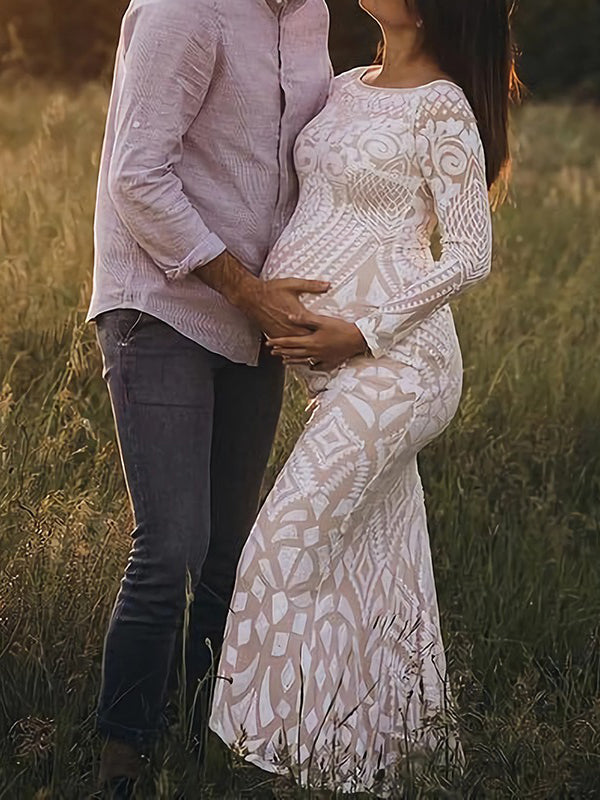 Momyknows White Lace Off Shoulder Mermaid Bodycon Wedding Gown Baby Shower Elegant Foamal Maternity Photoshoot Maxi Dress White / S Momyknows White Lace Off Shoulder Mermaid Bodycon Wedding Gown Baby Shower Elegant Foamal Maternity Photoshoot Maxi Dress White / S