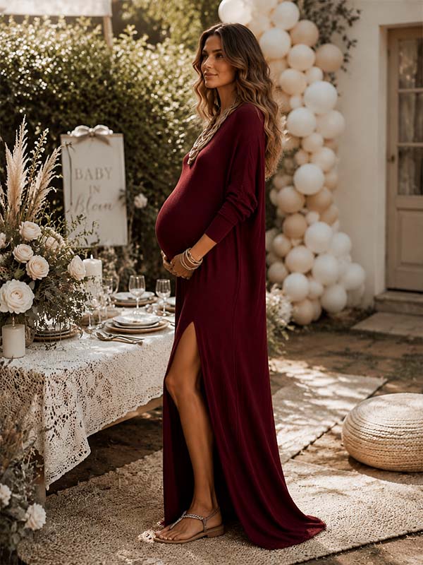 Momyknows White One-shoulder Side Slit Irregular Ruffle Maternity Baby Shower Midi Dress - White - 1