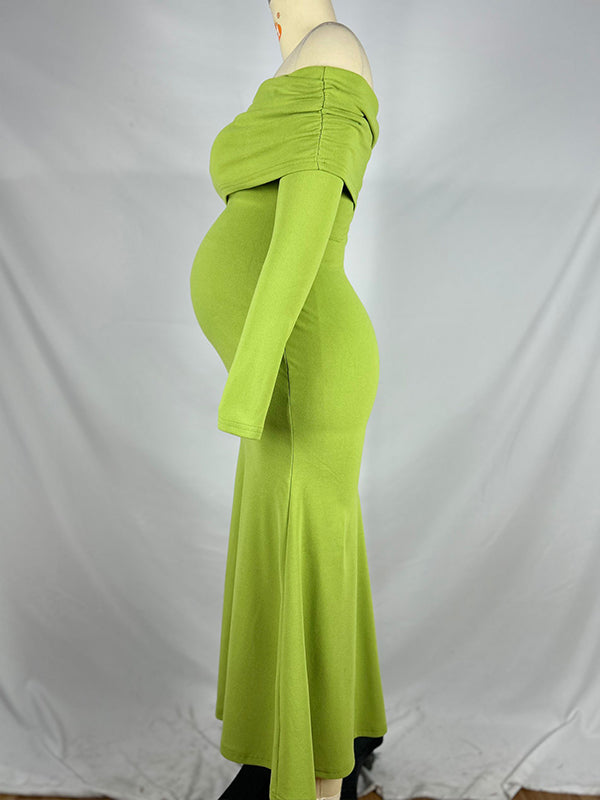 Momyknows Green Ruched Off Shoulder Bodycon Elegant Cocktail Party Gown Maternity Photoshoot Baby Shower Maxi Dress Momyknows Green Ruched Off Shoulder Bodycon Elegant Cocktail Party Gown Maternity Photoshoot Baby Shower Maxi Dress