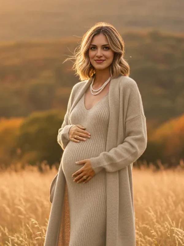 Momyknows Knit Tank Bodycon Maxi Dress And Cardigan Two Piece Set Maternity Outfit Khaki / ONE SIZE Momyknows Knit Tank Bodycon Maxi Dress And Cardigan Two Piece Set Maternity Outfit Khaki / ONE SIZE
