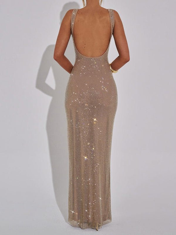 Momyknows Rhinestone Backless Bodycon Maternity Maxi Dress