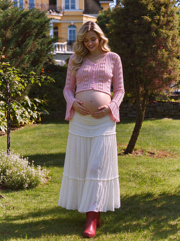Knit Top Lace Skirt Maternity Photoshoot Maxi Dress