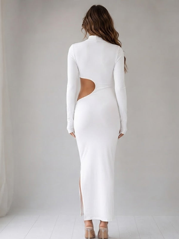 White Maternity Midi Dress with Bodycon Fit and Irregular Crop Top Design