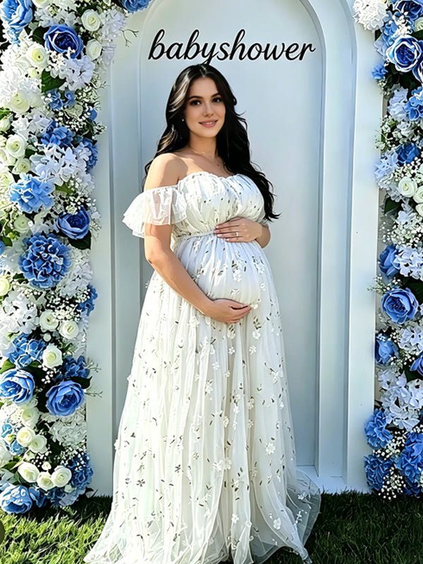 Momyknows White Off Shoulder Vestido Homecoming Maternity Photoshoot Maxi Dress