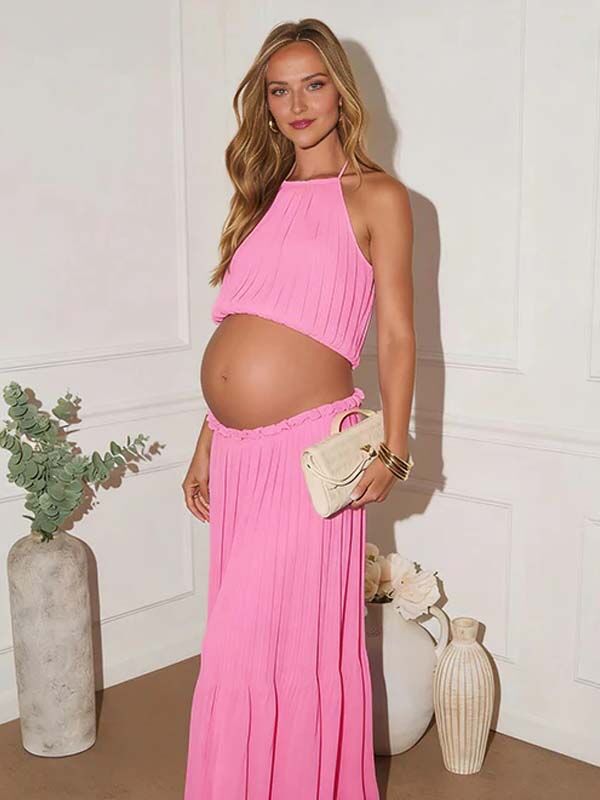 halter top flowy dress Elegant Beach Halter Neck Flowy Maxi Dress