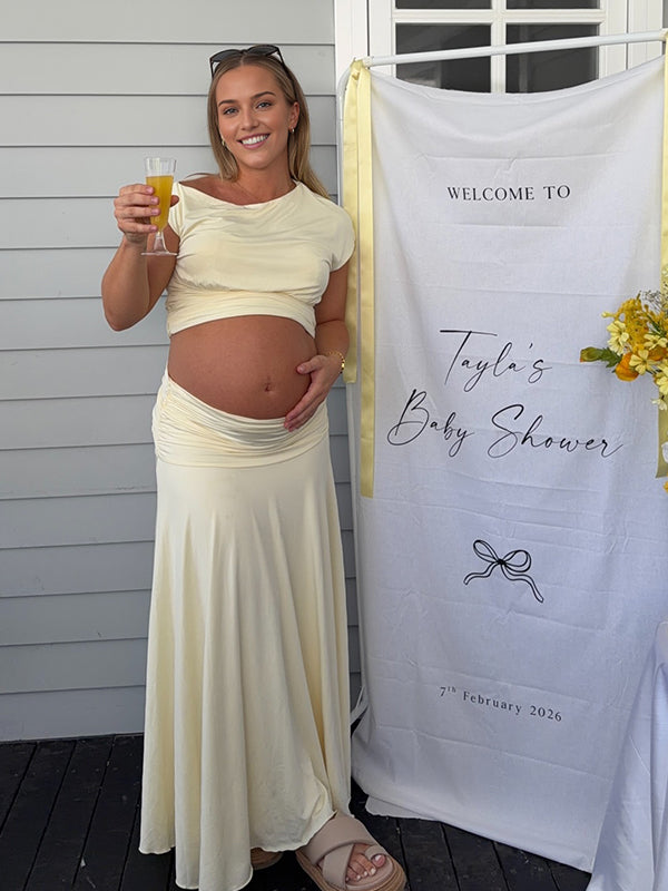 Momyknows Ruched Splicing Two Piece Maternity Baby Shower Maxi Dress