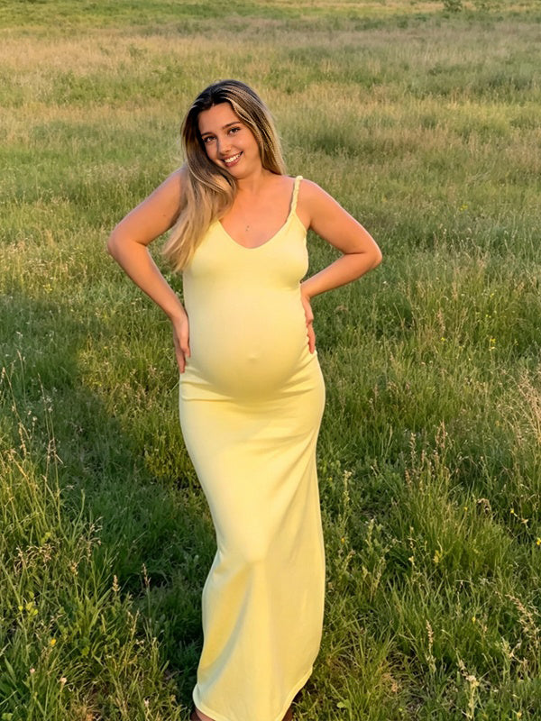 Momyknows Spaghetti Strap Twist the shoulder straps Backless Maternity Photoshoot Maxi Dress