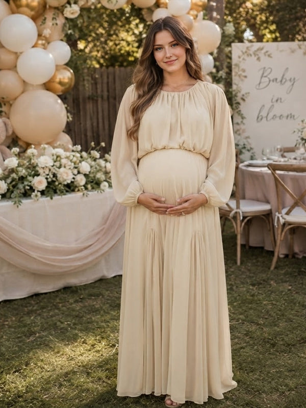 Yellow Ruched Maternity Maxi Dress with Spliced Design and Flattering Fit, Baby Shower Occasion