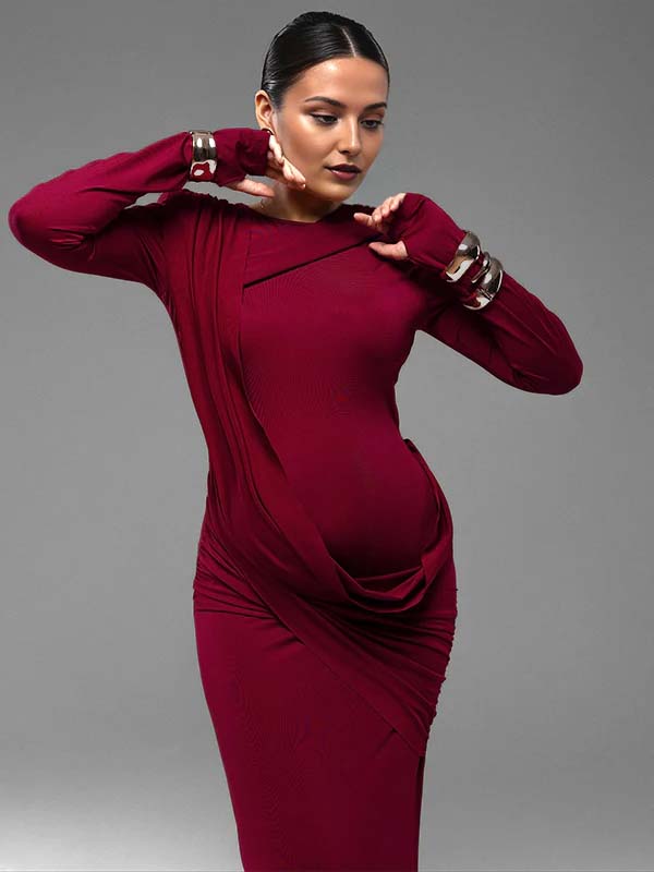 Momyknows Open Back Ruched Cape Bodycon Maternity Photoshoot Maxi Dress