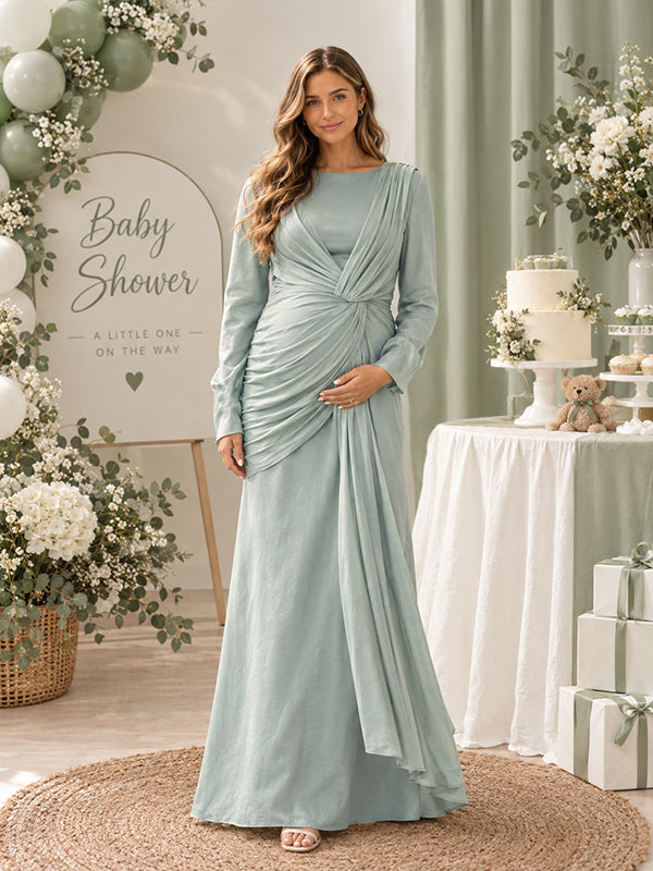Green Knot Ruched Patchwork Baby Shower Maternity Maxi Dress with Knot Ruched Patchwork & Ribbons and Loose Fit Maxi, Baby Shower Celebration