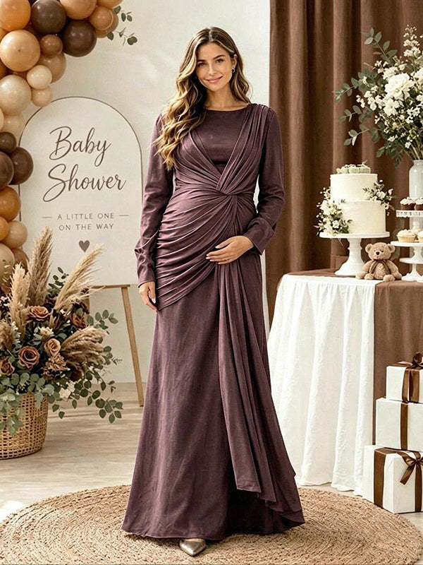 Brown Knot Ruched Patchwork Baby Shower Maternity Maxi Dress with Knot Ruched Patchwork & Ribbons and Loose Fit Maxi, Baby Shower Celebration