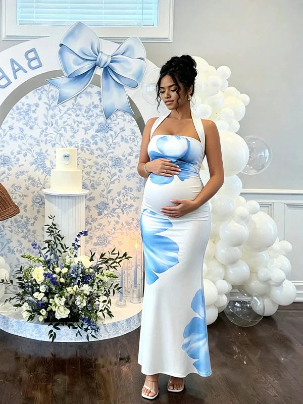open back maternity dress Momyknows Light Yellow Off Shoulder Open Back Ruched Grenadine Maternity Photoshoot Maxi Dress, Light Yellow / M