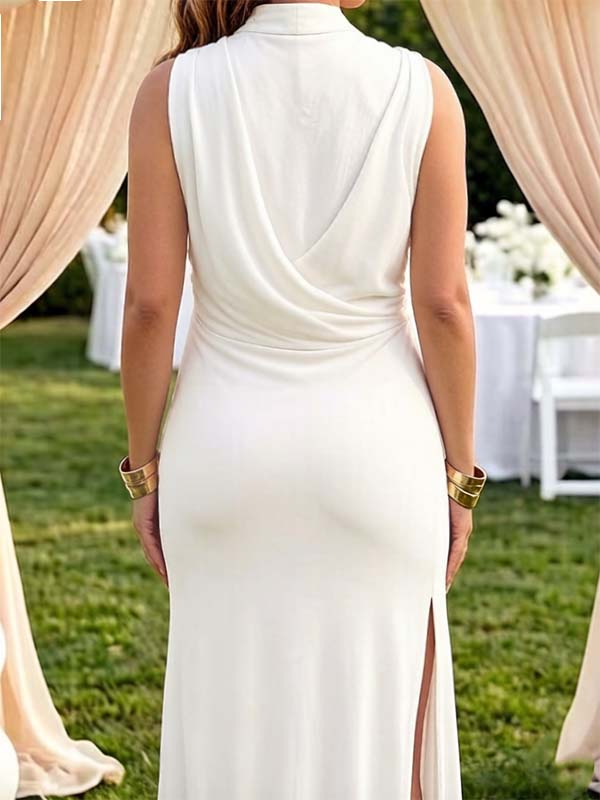 Momyknows White Lace-up Ruffle Slit Midriff Maternity Baby Shower Maxi Dress - White - 1
