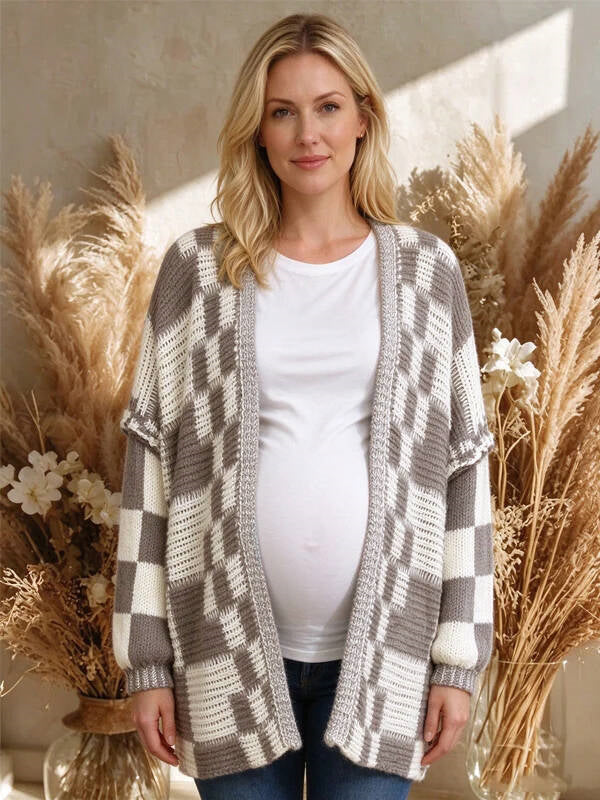 Casual Plaid Wavy Edge Maternity Cardigans Outerwear