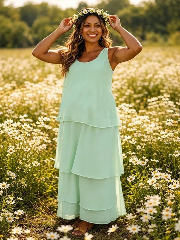 Momyknows A-line Layers Of Splicing Plus Size Off-Shoulder Irregular Photoshoot Maxi Dress - Green - 2
