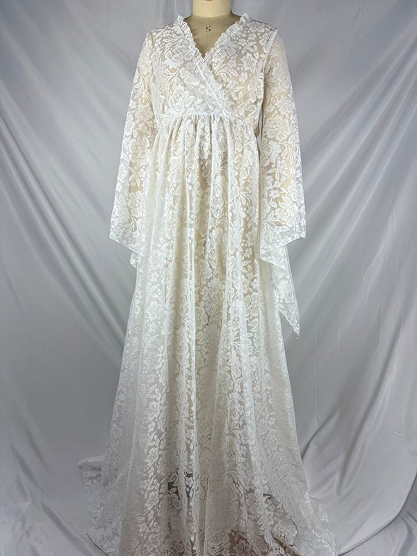 Momyknows Boho Lace Summer Maternity Dress Perfect for Outdoor Photoshoots, White / L