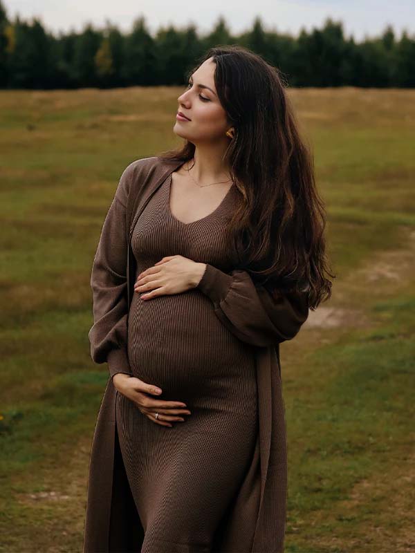 brown maternity sweater dress Angel Maternity Annabella Knit Maternity Dress in Rust