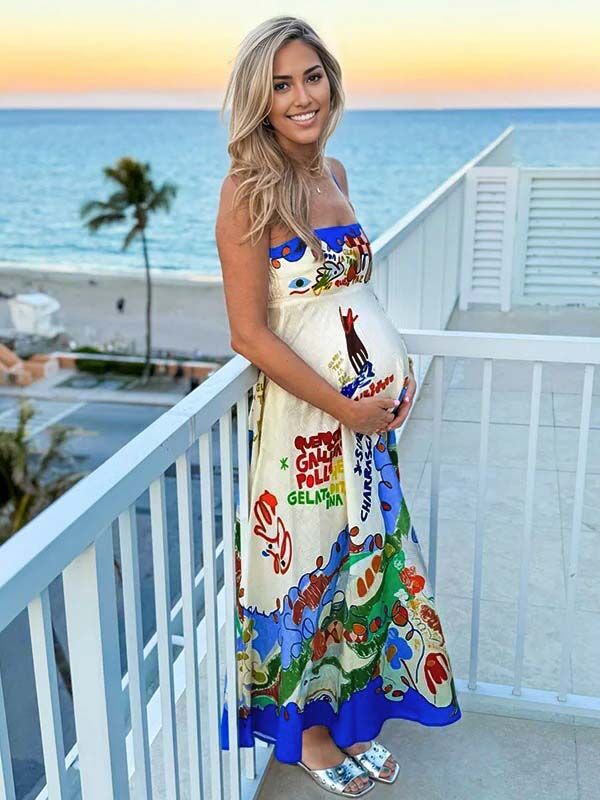 Momyknows Blue Spaghetti Strap Floral Daily Maternity Maxi Dress